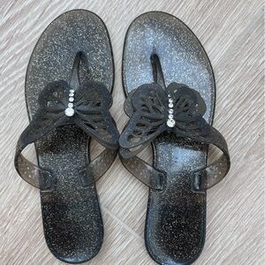 COACH Elegant plastic Black Butterfly Sandals with rhinestones size 7